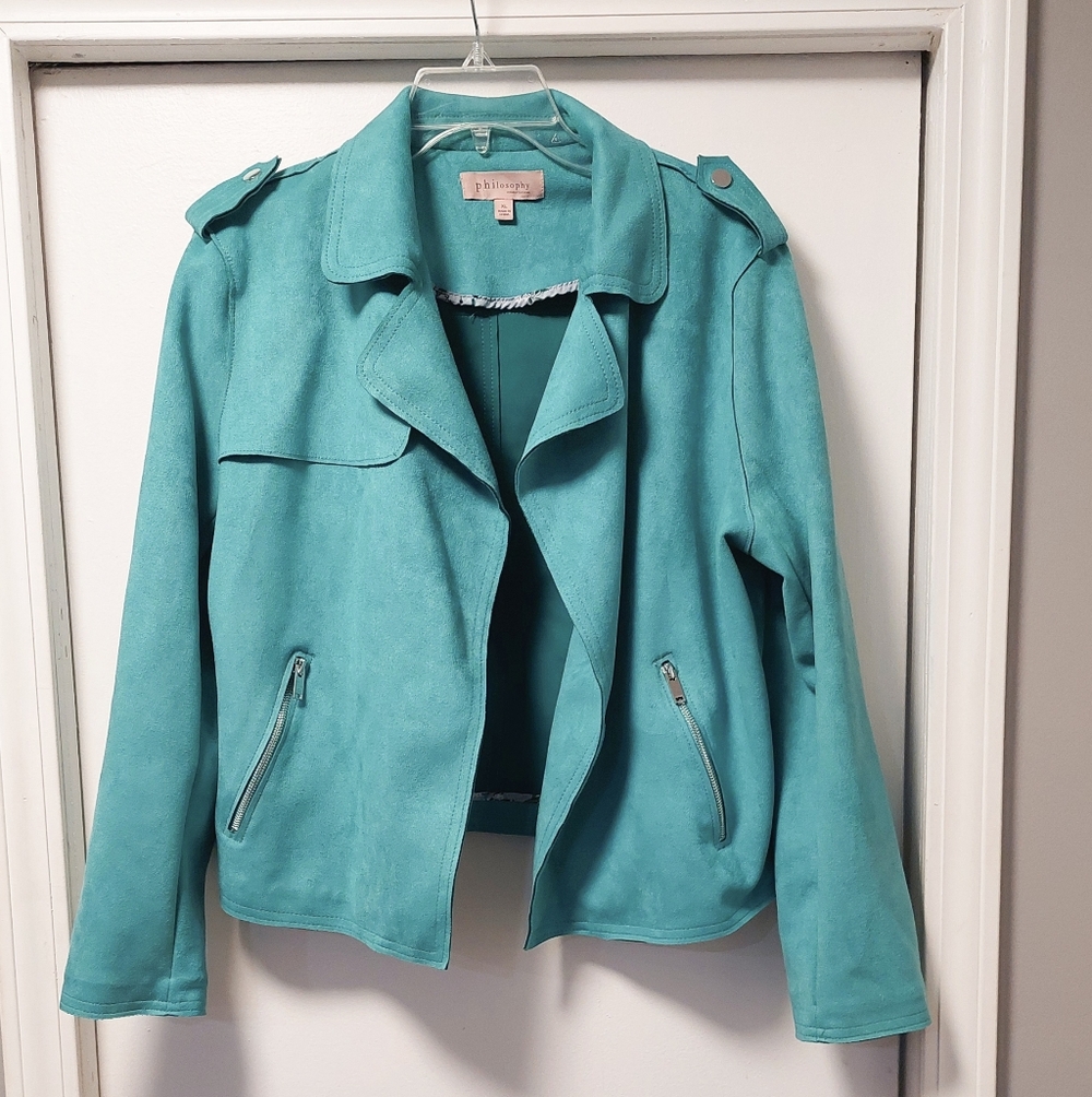 PHILOSOPHY Faux Suede Open Front Moto Jacket - Picture 2 of 10